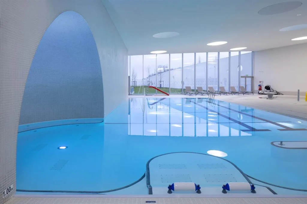 Community pool with leisure features