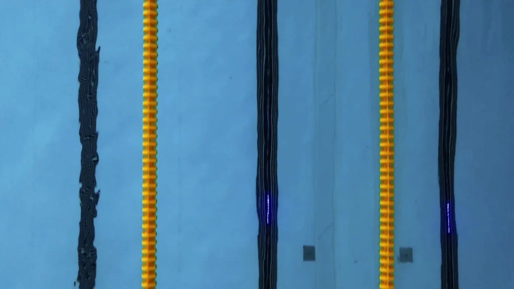 LED pace line on the floor of a competition pool