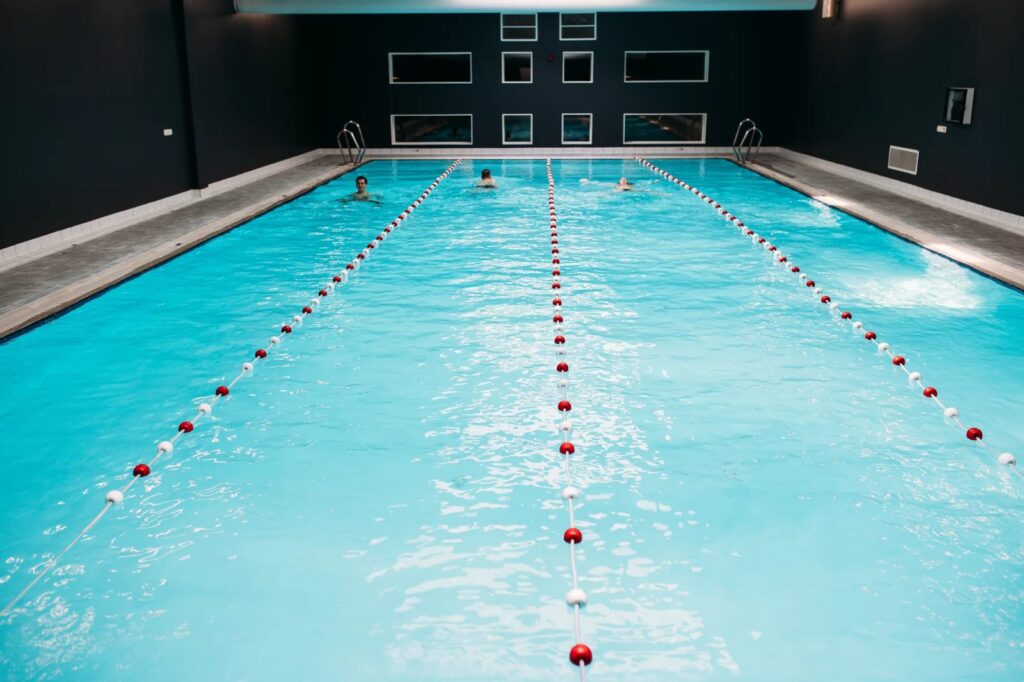 Lap pool with lane ropes at the municipal pool Plaza Sportiva, Groningen