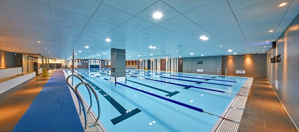 Myrtha indoor pool with lanes and stainless steel overflow, Park Tae Hwan, South Korea